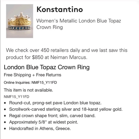 Konstantino Sterling & 18k Blue Topaz Crown Ring - Picture 7 of 8